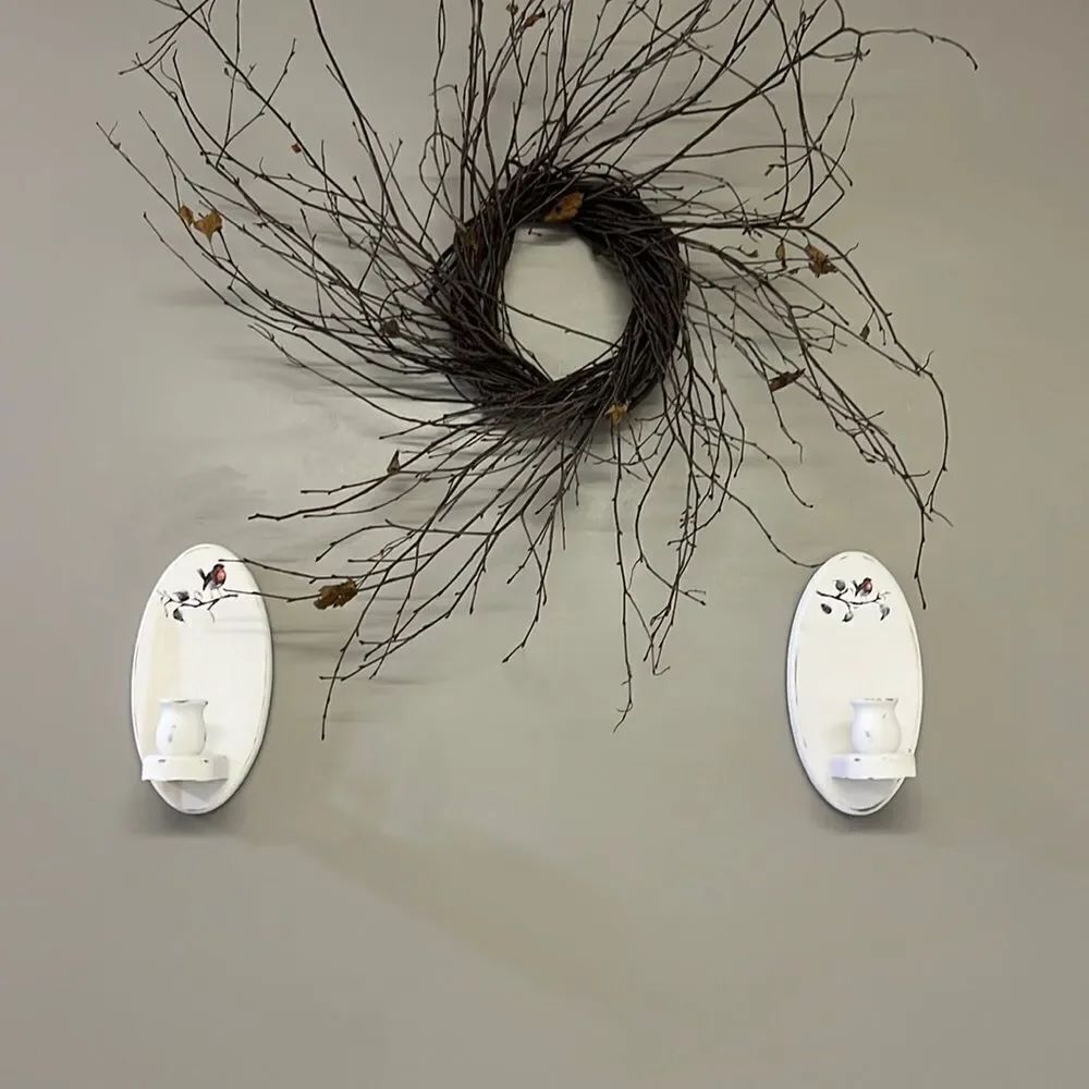 Set of Two Charming Upcycled Farmhouse Distressed Oval Sconces Cottage Core